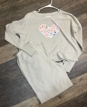 Lauren Conrad Soft Ribbed Knit set with Floral Heart Patch - Light Gray thumbnail 1