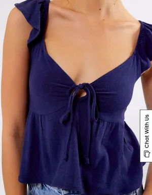 PacSun LA Hearts Keyhole Linen Babydoll Top thumbnail 1