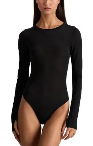 Alice + Olivia Bodysuit SZ Medium Black Hottie Long Sleeve NWT Crew Sheer $275 thumbnail 1