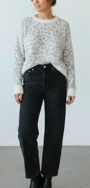 NWT Bella Dahl M‎ Gray Leopard Fuzzy Eyelash Knit Sweater Cozy Winter Softgirl thumbnail 1