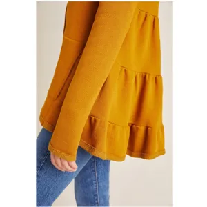 Anthropologie Lila Tiered Babydoll Cardigan Women M Mustard Boho Cottagecore thumbnail 2