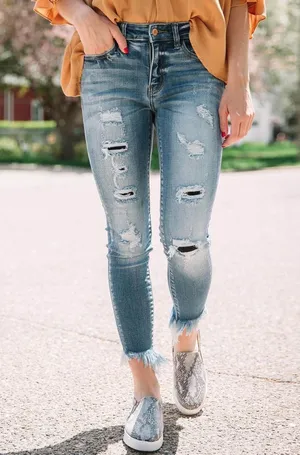 KanCan Womens Jeans Sz 23 Signature Mid-Rise‎ Ankle Skinny Blue Abigail Distress thumbnail 1