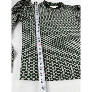 Maeve by Anthropologie Green Geometric Knit Puff Sleeve Mock Neck Top Medium thumbnail 5