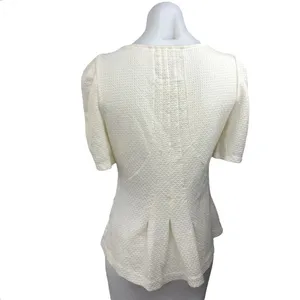 Anthropologie Georgia White Textured Pleated Puff Sleeve Peplum Blouse Top Sz S thumbnail 2