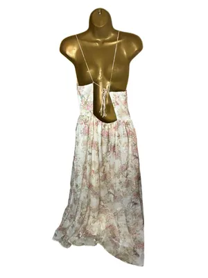 Storia Floral Maxi Dress Open Back V-Neck Ivory M thumbnail 4