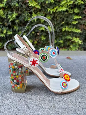 Valentino medallion beaded floral lucite-heel leather sandal size 37 thumbnail 8