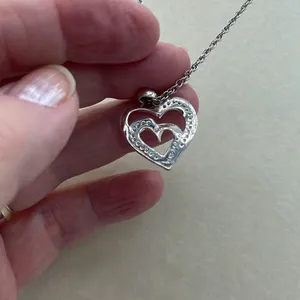 Sterling silver CZ embellished double heart necklace thumbnail 3