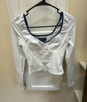 White Fox Boutique Long Sleeve Corset Style Crop Top with Contrast Trim thumbnail 1