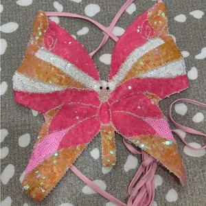 Amazon Y2K sequins butterfly crop top corset lace up adjustable colorful fairy vneck thumbnail 2