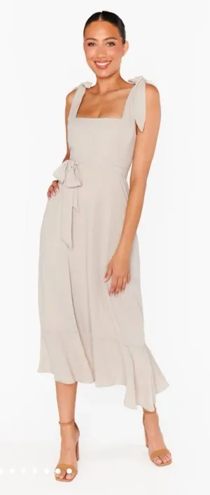 Show Me Your Mumu Claire Midi Dress Show Me The Ring Crisp Champagne‎ NWT Size S thumbnail 1