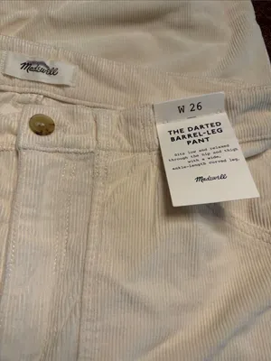 Madewell The Darted Barrel-Leg Utility Pant in Corduroy cream Women’s Sz 26 NWT thumbnail 9