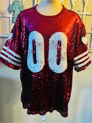 🔥Hot Sale Cato Sequin Red Football Jersey with White Number 00 thumbnail 1
