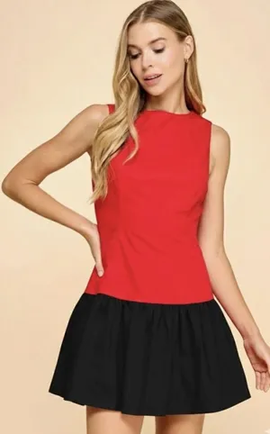 TCEC Red and Black Pleated Sundress Casual thumbnail 1