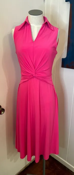 Tommy Hilfiger Hot Pink Sleeveless Twist-Waist Midi Dress Sz 2 thumbnail 1