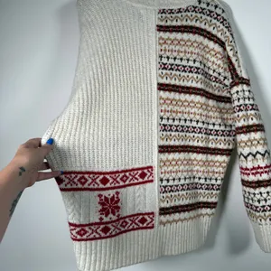 AMERICAN EAGLE Cream and Burgundy Cozy Cabincore Chunky Sweater Extra Large thumbnail 3