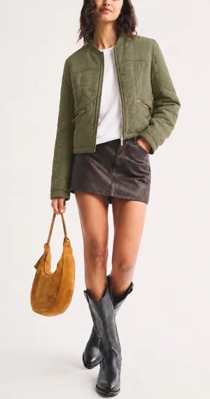 Lily & Lottie Olive Green Quilted Bomber Jacket Coat thumbnail 1