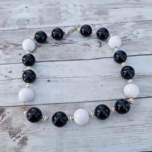 Vintage Monet Necklace Chunky Statement Black, White, Gold Tone thumbnail 2