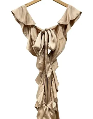 Show Me Your Mumu Cut-out Ruffled Zoey Midi Dress in Champagne Luxe Satin XS thumbnail 10
