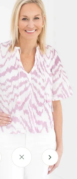 Saylor Lavender White Ikat Pintucked Tie Front Top Size Small thumbnail 1