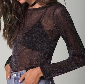 Victoria's Secret Black mesh sparkly long sleeve top never worn thumbnail 2