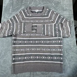 J Crew 100% Merino Wool Intarsia Sweater Gray Purple Fair Isle Womens Large thumbnail 9