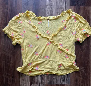 Free People Yellow Floral Ruffle-Trim Crop Top thumbnail 1