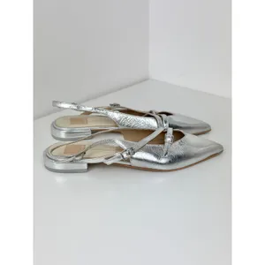 NEW Dolce Vita Pamla Sling Back Metallic Leather Flats Shoes Silver US 8.5 thumbnail 7