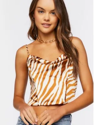 Satin Zebra Print Crop Top thumbnail 1