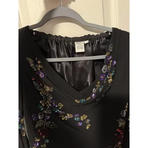 Vintage‎ Silk Y2K Floral Sequin Top Black Bell Sleeve Sheer Witchy Whimsigoth thumbnail 3