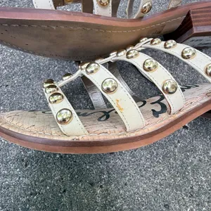 Sam Edelman Women Ivory Leather Studded Cage Slide Sandals Cork Block Heel Sz 8 thumbnail 6