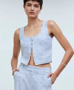 Madewell Scoopneck Crop Tank in 100% Linen in Bluestone Size 2 NWT thumbnail 1