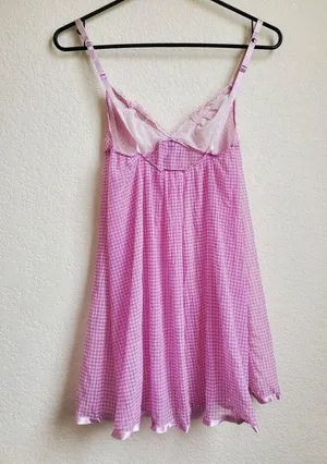 Victoria's Secret Babydoll Women Medium Bow Slip Semi Sheer Cami Pink Silky Trim thumbnail 6