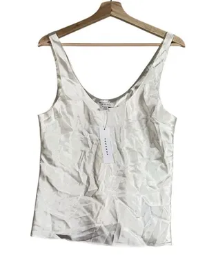 Topshop Tank Top Womens Sz 6 White Stretch Satin Scoop Neck Sleeveless Pullover thumbnail 1