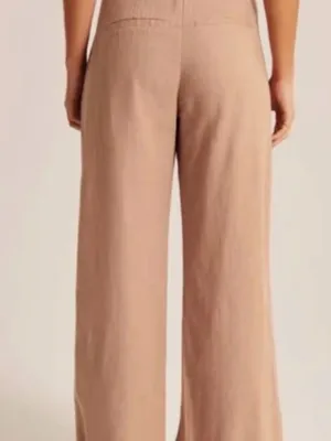 NWT Abercrombie & Fitch Linen Blend Wide Leg Trouser Pants Brown Size XXS‎ Short thumbnail 2