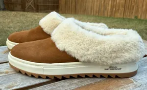 Blondo Suri Comfy Cognac Suede Fur-Lined Waterproof Slip-On Platform Clogs thumbnail 1