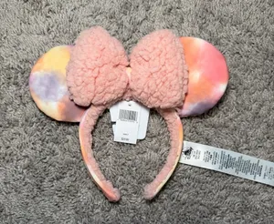 Disney Pastel‎ Tie-Dye Minnie Ears Headband with Pink Sherpa Bow thumbnail 1