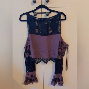 For Love & Lemons Lace Long Sleeve Crop Top Black Mauve Embroidered Boho S thumbnail 4