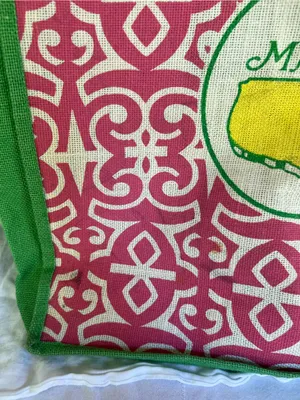 Masters Pink & Green Patterned Tote Bag with Yellow Logo thumbnail 3
