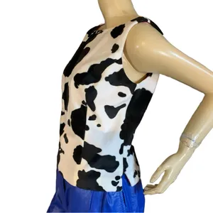 Karen Kane Y2k White & Black Faux Fur Cow Print Blouse Top (10) thumbnail 5