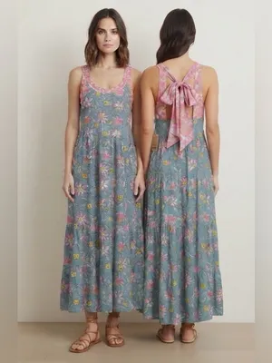 Natural life Hallie halter maxi dress blue floral rayon boho flow size medium thumbnail 2