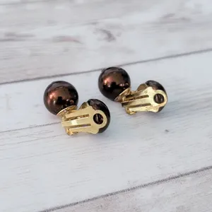 Vintage Clip On Earrings Metallic Brown Regal Elegant Statement Earrings thumbnail 7