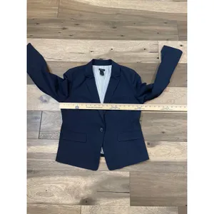 Ann Taylor Factory Blazer Size 10 Navy Satin Lined Single Button Classic Career thumbnail 6