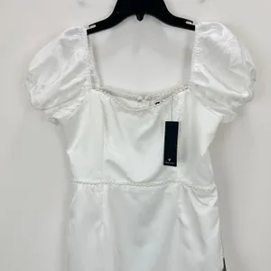 Lulus Adorable Poise White Pearl Puff Sleeve Mini Dress Satin Party Large NWT thumbnail 6
