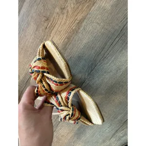 MIA Raffia Block Heel Slide Sandals Knotted Woven‎ Red Navy Blue Mules Womens 9 thumbnail 4