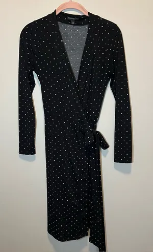 Banana Republic Women’s Black White Polka Dot Wrap Dress XS Classic‎ Business thumbnail 1