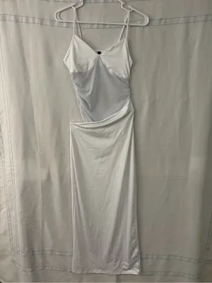 Midi Dress White Ruched Mesh Bust Slip women’s size Small NWOT(E72) thumbnail 3