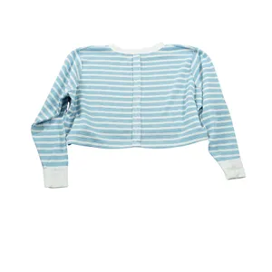 Altar'd State Blue White Striped Waffle Knit Cropped Oversize Long‎ Sleeve Top thumbnail 9