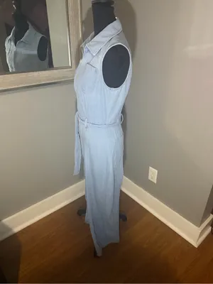 Mango Denim Chambray Belted Jumpsuit  Lightweight Ankle Medium. thumbnail 3