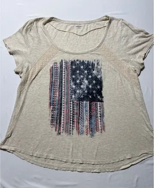 Rufflewn XL Beige Graphic Tee with Artsy American Flag thumbnail 1