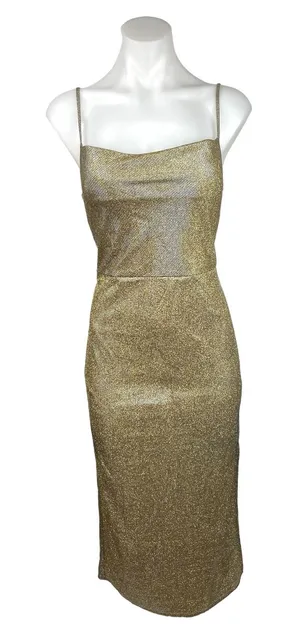 NEW MNG Mango Gold Sleeveless Slit Glitter Holiday Party Slip Midi Dress Size XS thumbnail 1